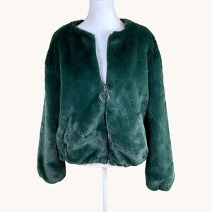 Retro Faux Fur Coat Zip Deep Green Sebby (L)